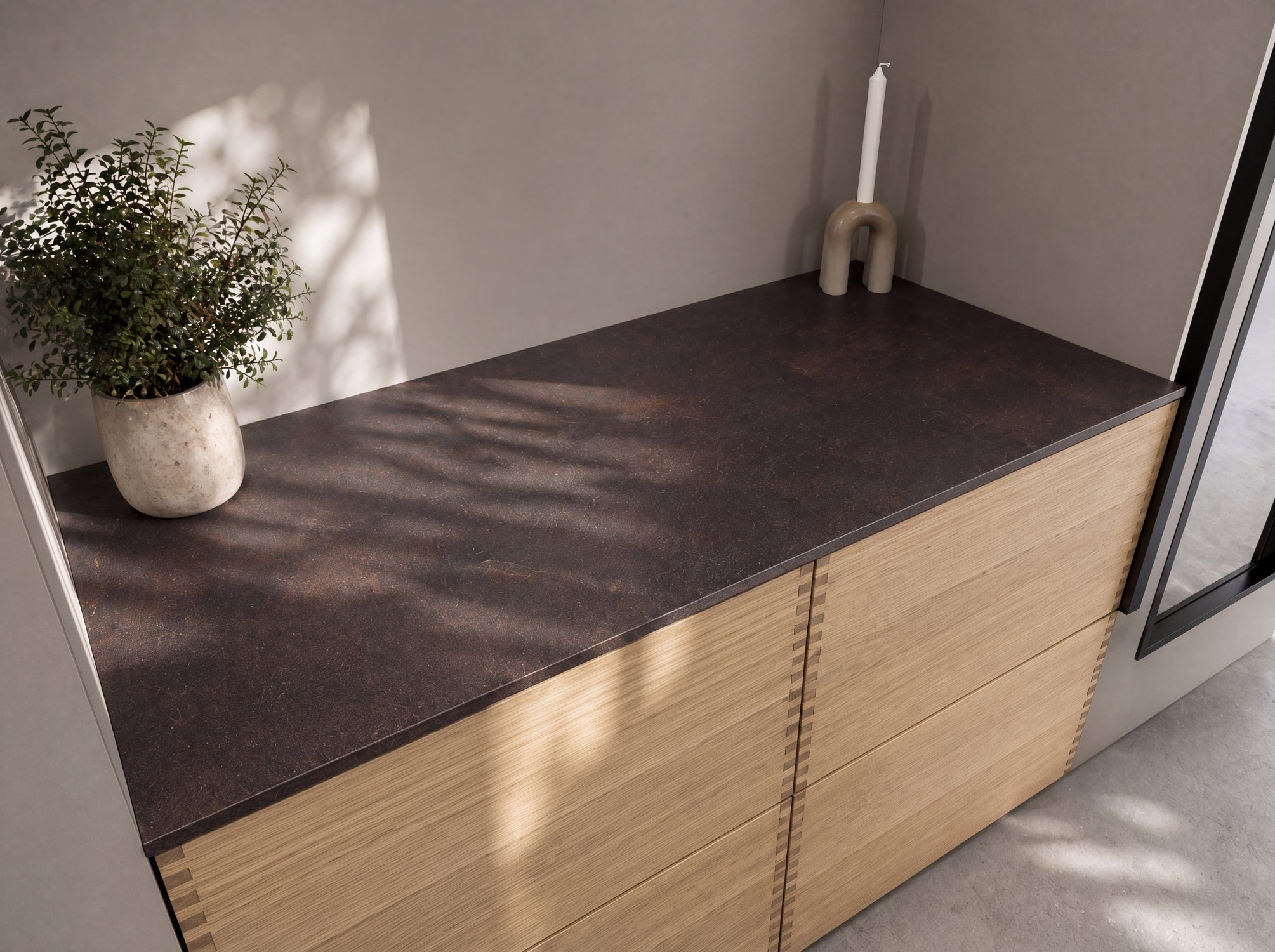 Inspiration: Ardesia Avegno Fibercore bordplade efter mål - Stenlook bordplader