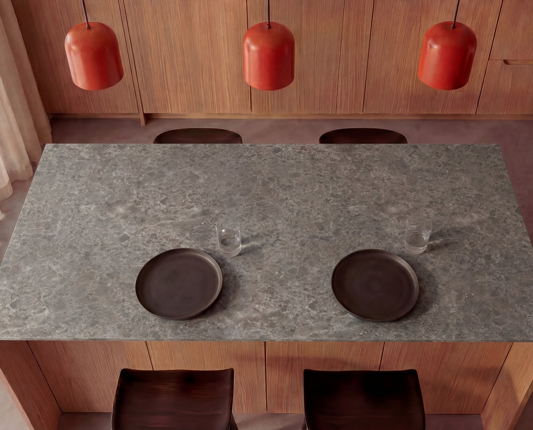 Grey Siena Marble Fibercore bordplade i miljø - leveret af Min Bordplade - Marmorlook bordplader