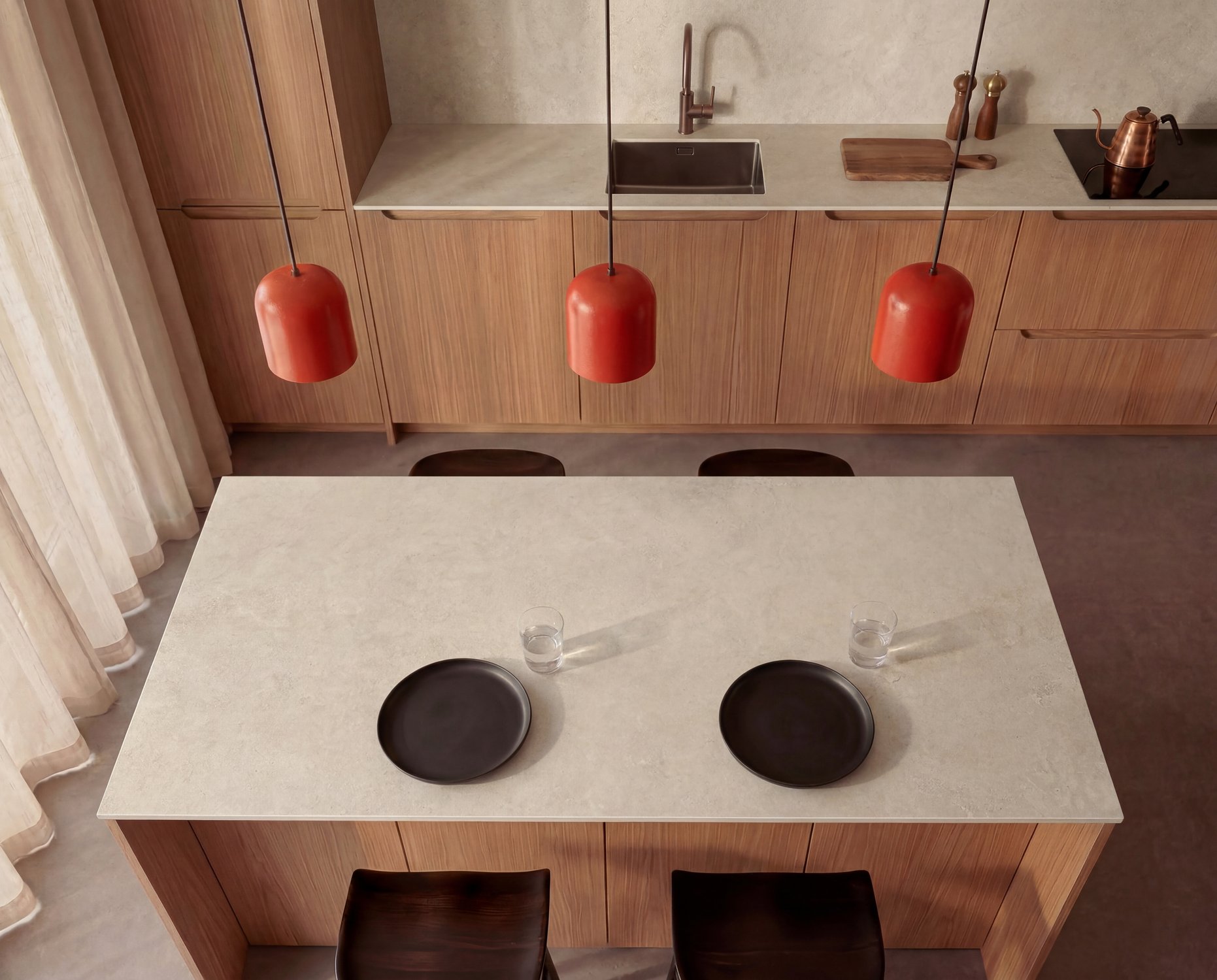Inspiration: Tivoli Beige Keramik bordplade efter mål - Bordplader til bad