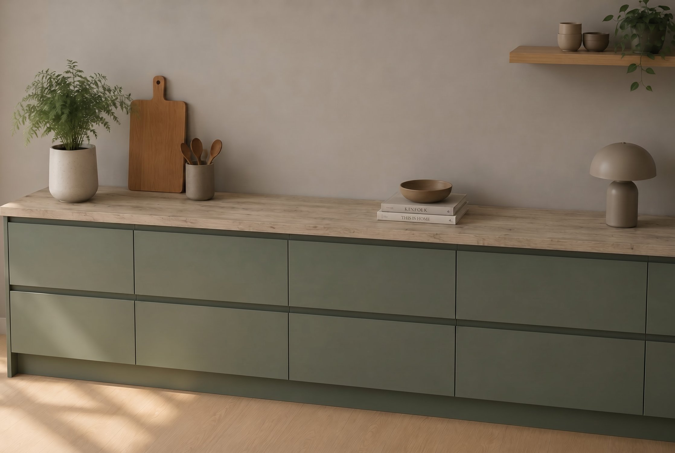 Grey Lancelot Oak Laminat bordplade i miljø - leveret af Min Bordplade - Trælook bordplader